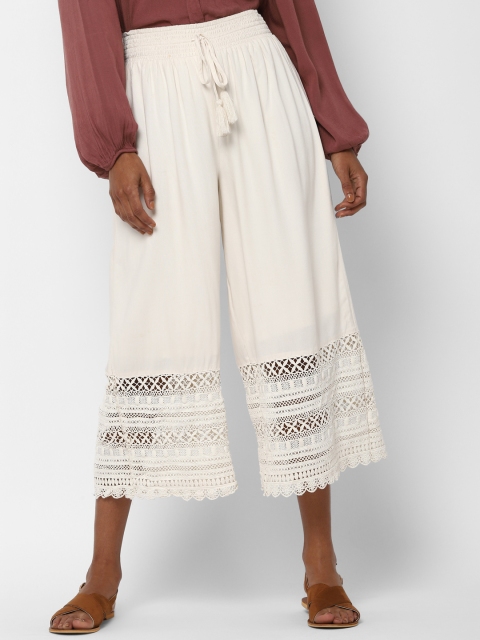 

AMERICAN EAGLE OUTFITTERS Women Cream-Coloured Regular Fit Self Design Culottes