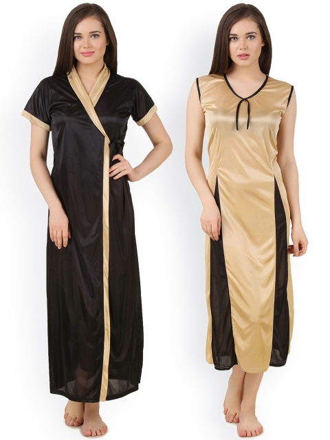 

Fasense Beige & Black Nightdress with Robe DP174B2