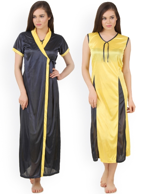

Fasense Yellow & Navy Nightdress with Robe DP174C2