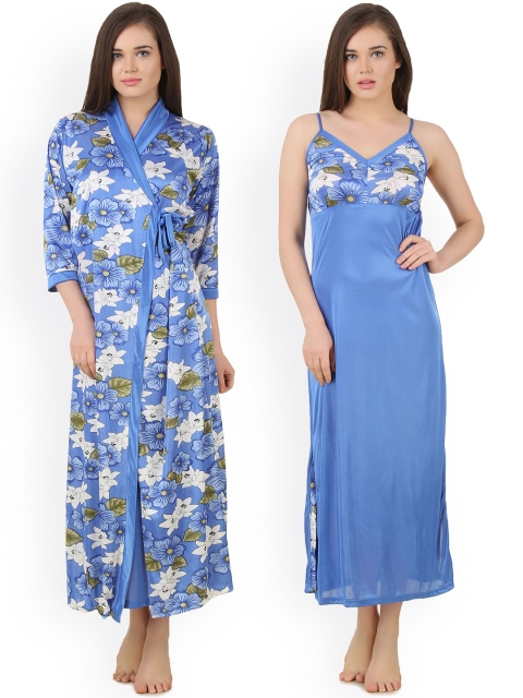 

Fasense Blue Printed Maxi Nightdress with Robe DP177C2