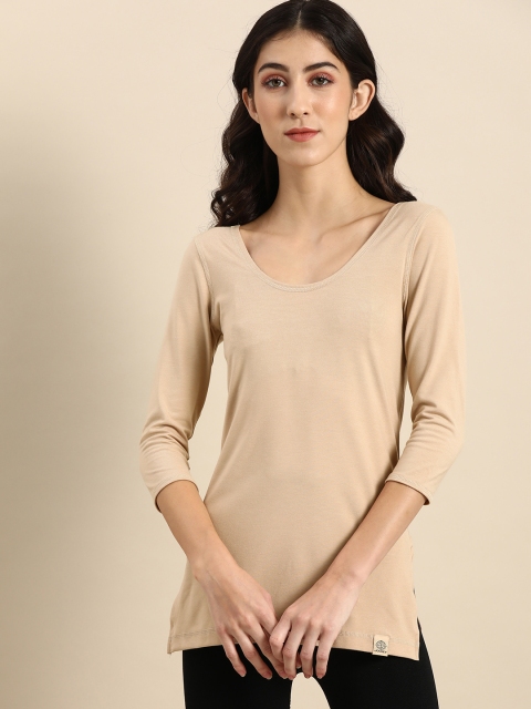 

Jockey Beige Solid Three-quarter Sleeve Thermal Top