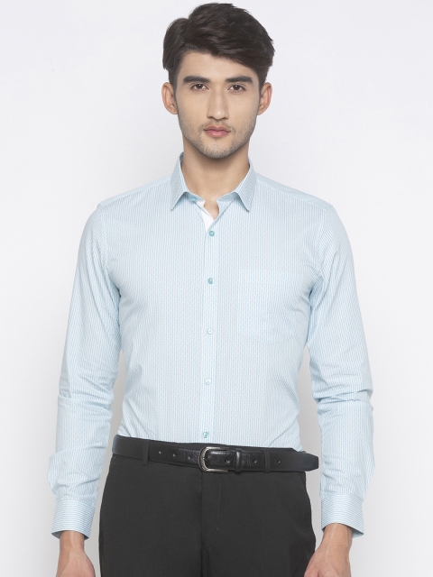 

Globus Men Sea Green & White Regular Fit Striped Formal Shirt