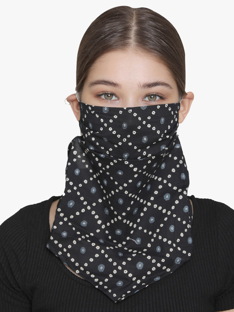 

Clovia Women Black Reusable 2 Layer Printed Scarf Fit Face Mask