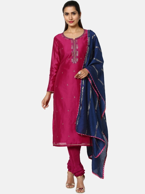 

Soch Magenta & Navy Blue Silk Blend Unstitched Dress Material