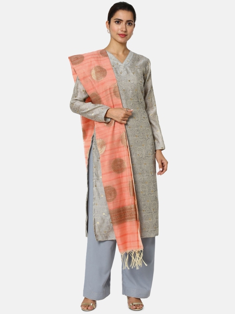 

Soch Grey & Orange Silk Blend Unstitched Dress Material