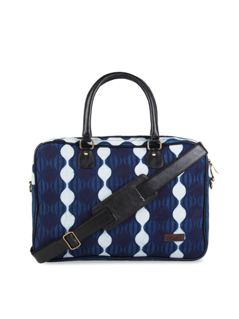 

Vivinkaa Women Navy Blue & Off-White Printed Laptop Bag
