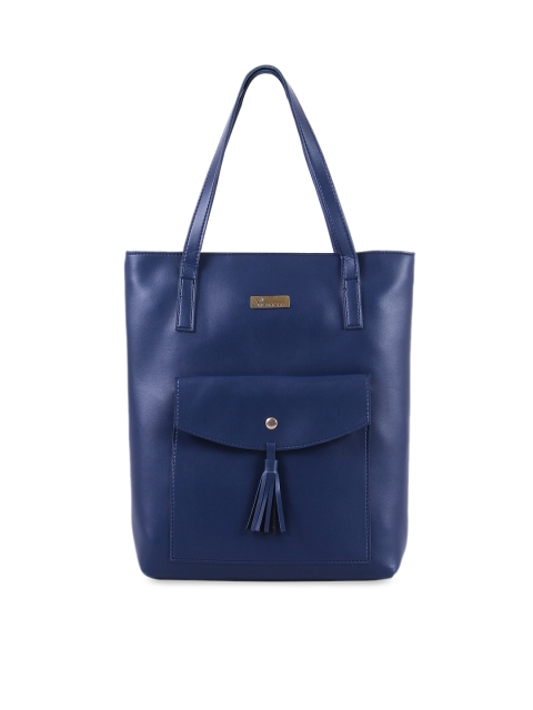 

Vivinkaa Navy Blue Solid Tote Bag With Tassel