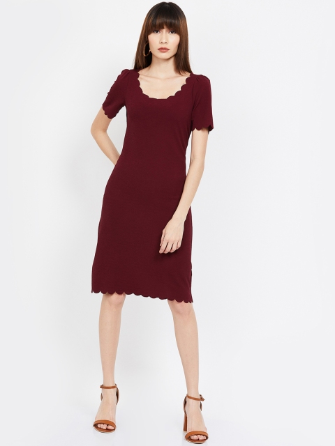 

CODE by Lifestyle Women Burgundy Solid Sheath Dress