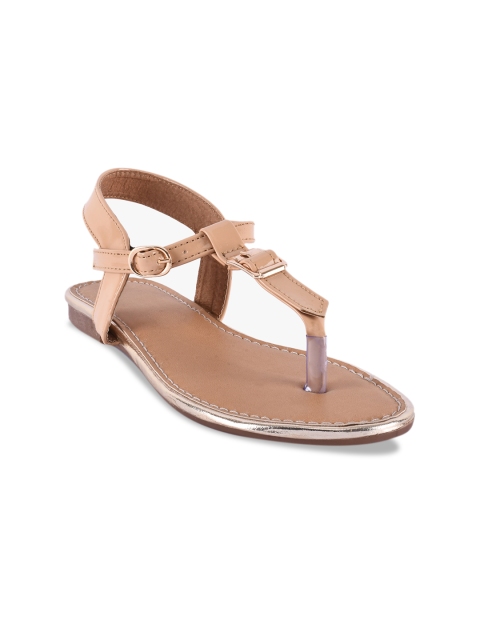 

BuckleUp Women Beige Solid T-Strap Flats