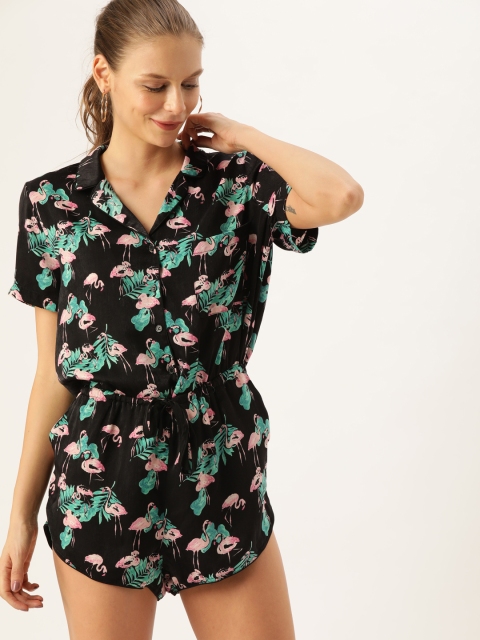 

FOREVER 21 Women Black & Pink Printed Playsuit
