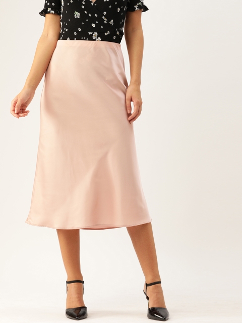

FOREVER 21 Women Blush Pink Solid A-Line Skirt