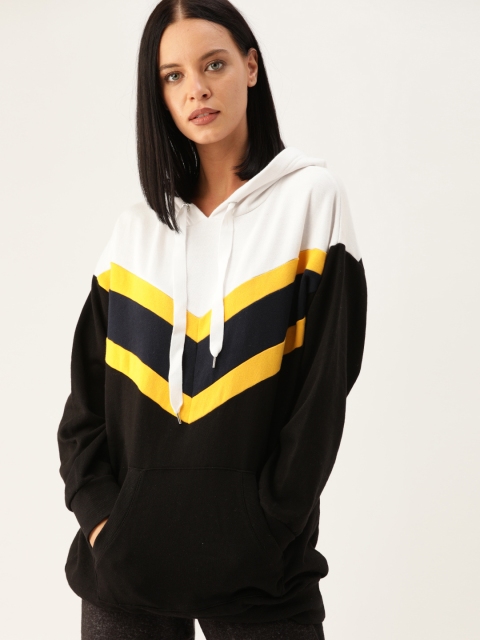 

FOREVER 21 Women Black & White Colourblocked Hooded Sweatshirt