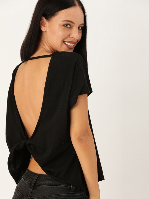 

FOREVER 21 Women Black Solid Styled Back Top