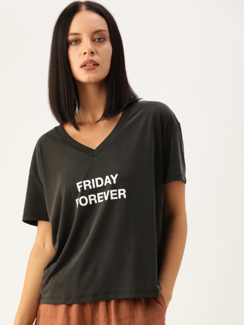 

FOREVER 21 Women Black Printed Top