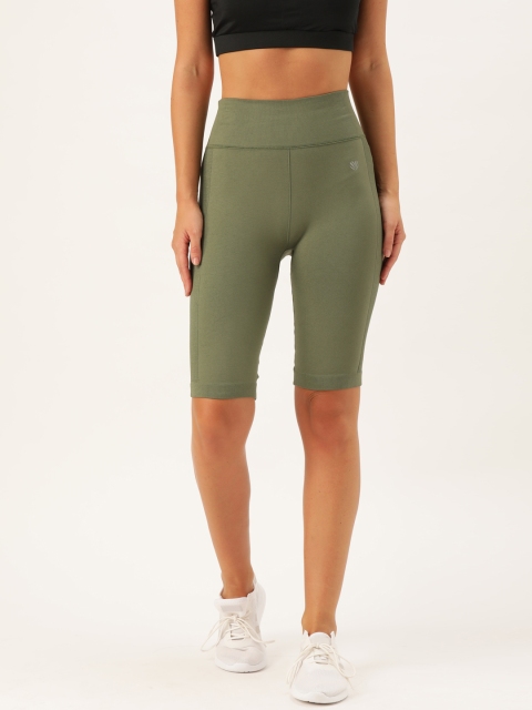 

FOREVER 21 Women Olive Green Solid High-Rise Capris