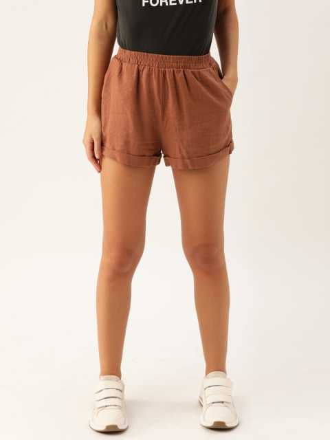 

FOREVER 21 Women Rust Brown Solid Regular Fit Hot Pants