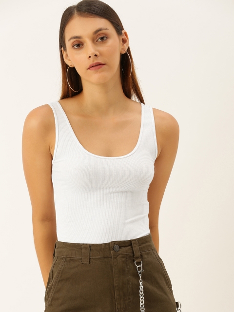 

FOREVER 21 Women White Solid Knitted Bodysuit