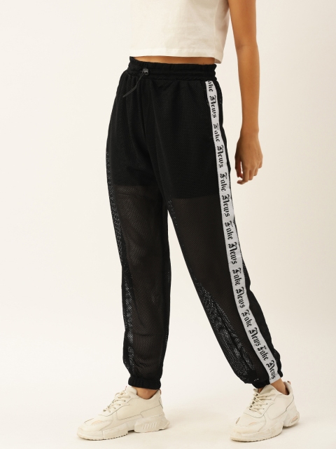 

FOREVER 21 Women Black Solid Straight Fit Sheer Joggers