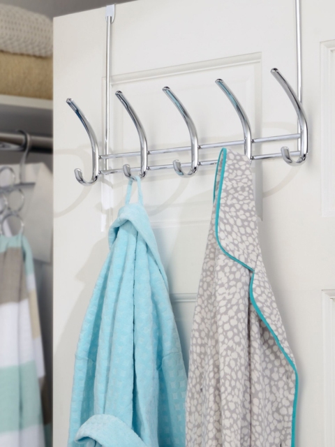 

INTERDESIGN Silver Toned Axis Over the Door 5 Hook Set, Steel