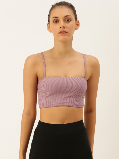 

FOREVER 21 Women Mauve Solid Ribbed Cropped Fitted Top