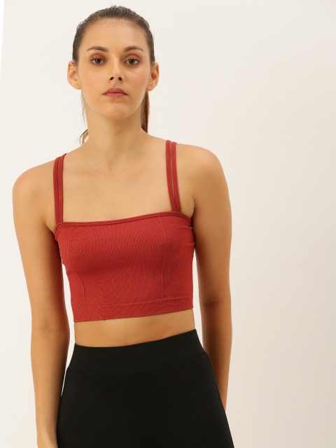 

FOREVER 21 Women Rust Red Self-Striped Crop Bralette Top