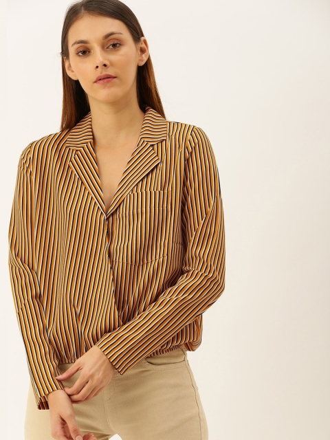 

FOREVER 21 Women Black Striped Cinched Waist Top