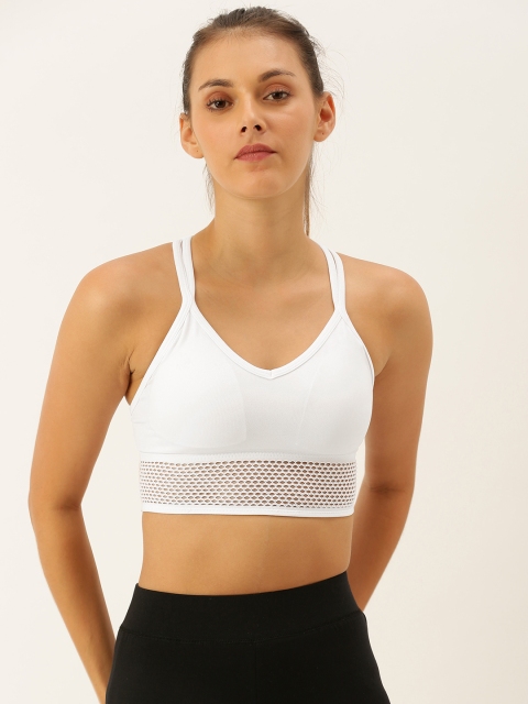 

FOREVER 21 Women White Solid Tank Top With Mesh Detailing