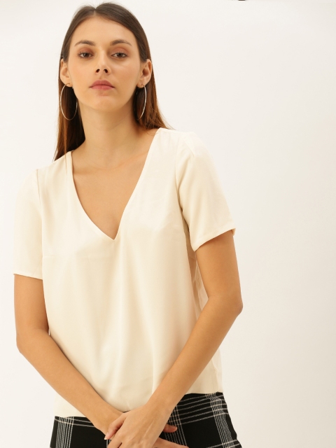 

FOREVER 21 Women Cream-Coloured Solid Boxy Top