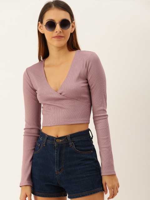 

FOREVER 21 Women Mauve Solid Wrap Top