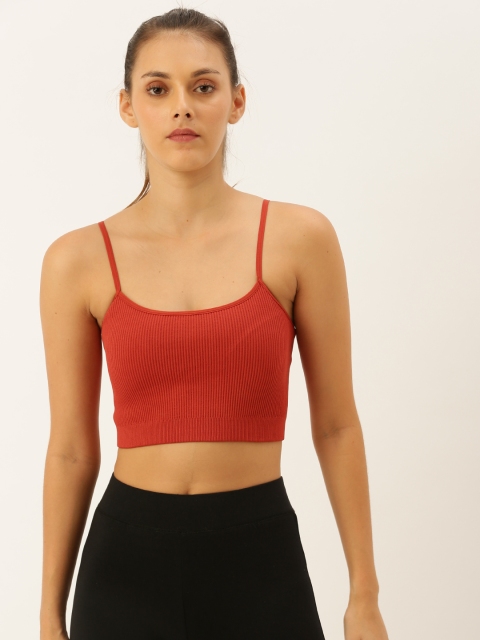 

FOREVER 21 Women Rust Red Ribbed Crop Fitted Top