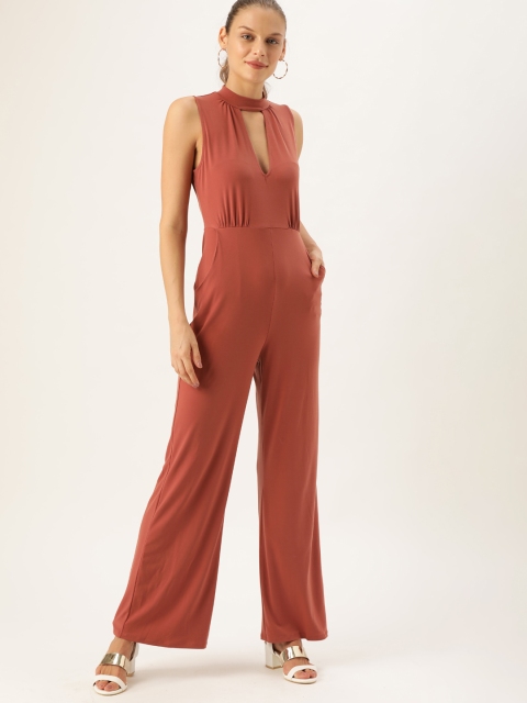 

FOREVER 21 Women Brown Solid Basic Jumpsuit