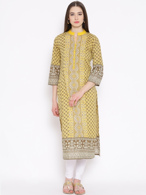 

Vishudh Olive Brown & Yellow Printed Kurta