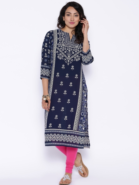 

Vishudh Navy Printed Kurta, Navy blue