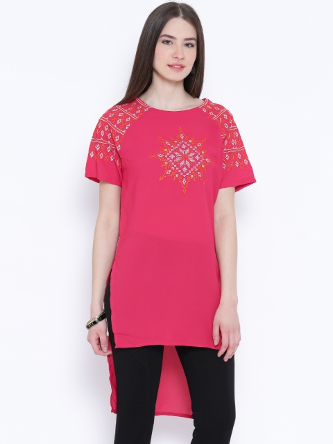 

Folklore Pink Embroidered High-Low Top