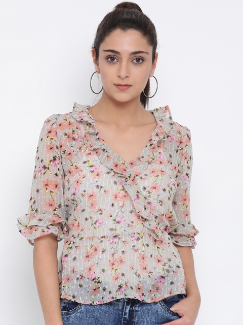 

Oxolloxo Women Grey Printed Wrap Top