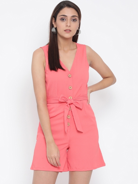 

Oxolloxo Women Coral Pink Solid Playsuit