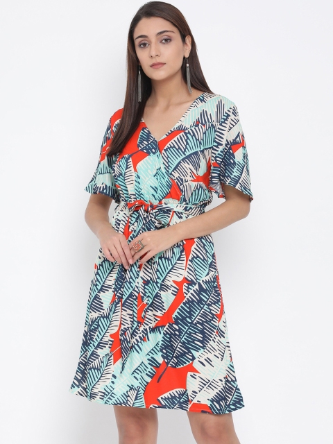 

Oxolloxo Women Multicoloured Printed Fit and Flare Dress, Multi