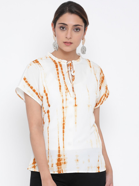 

Oxolloxo Women White & Orange Dyed Top