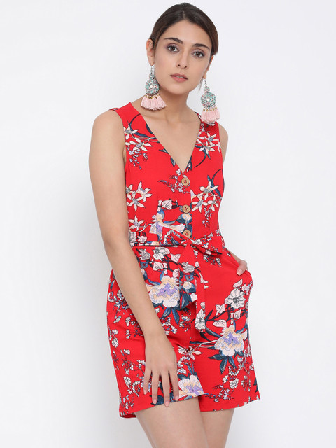 

Oxolloxo Women Red & Off-White Printed Playsuit