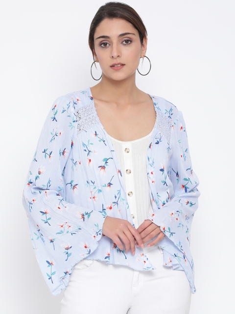 

Oxolloxo Women Blue Printed Open Front Shrug