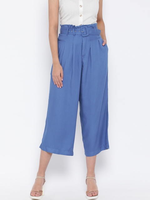 

Oxolloxo Women Blue Regular Fit Solid Peg Trousers