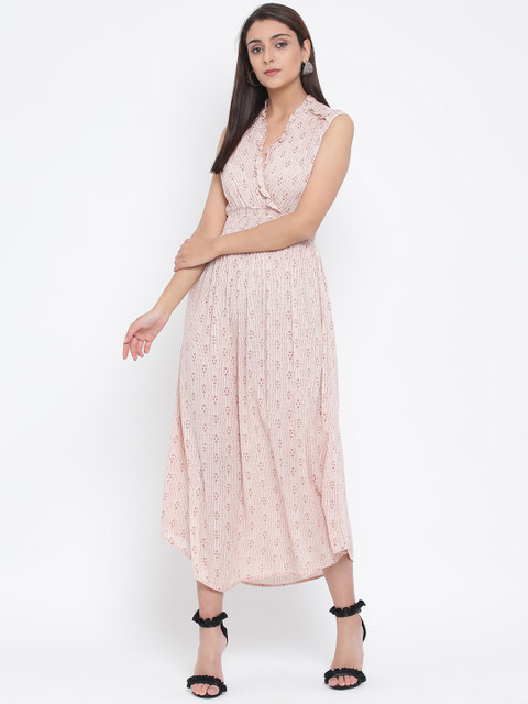 

Oxolloxo Women Beige Printed Fit and Flare Dress