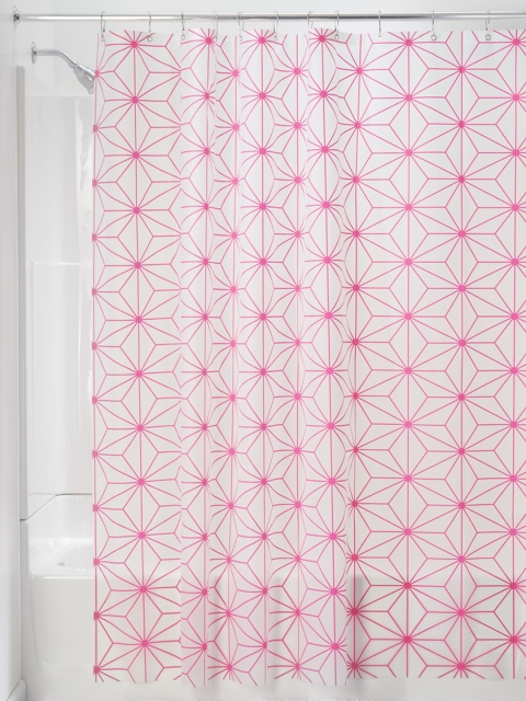 

INTERDESIGN White & Pink Printed Geo Star Waterproof Shower Curtain