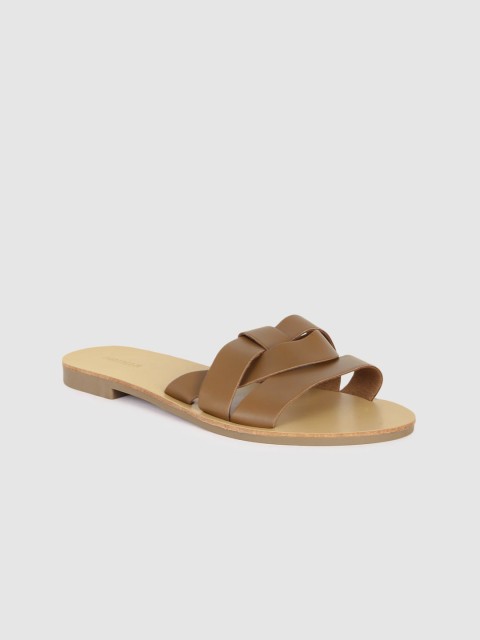 

FOREVER 21 Women Tan-Brown Solid Open Toe Flats