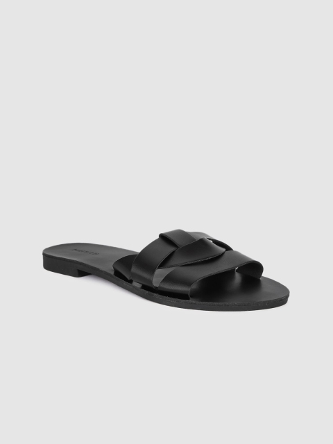 

FOREVER 21 Women Black Solid Open Toe Flats