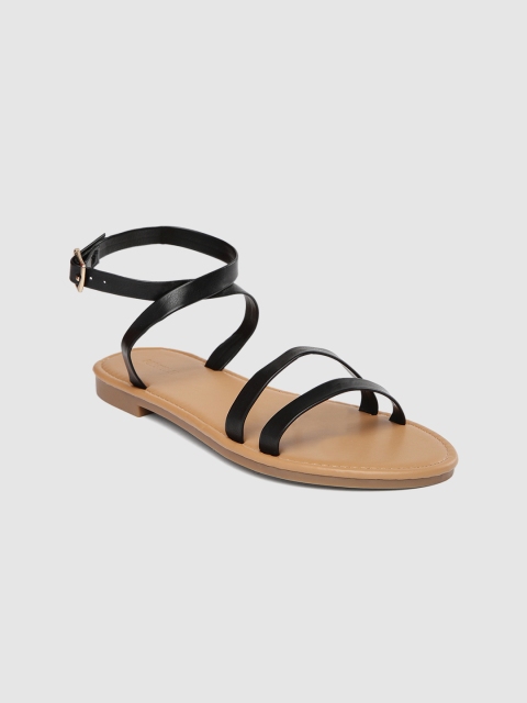 

FOREVER 21 Women Black Solid Open Toe Flats