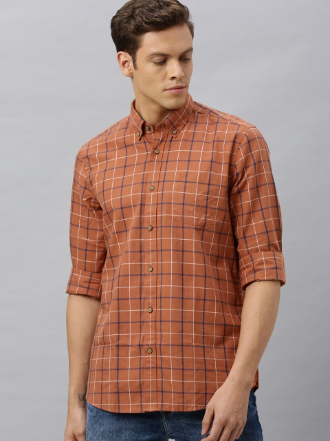 

Blackberrys Men Rust Brown & Navy Blue Slim Fit Checked Casual Shirt