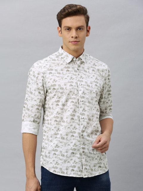 

Blackberrys Men White & Grey Trim Slim Fit Printed Casual Shirt