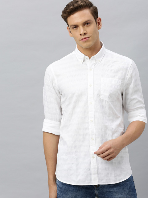 

Blackberrys Men White Slim Fit Self-Striped Casual Shirt