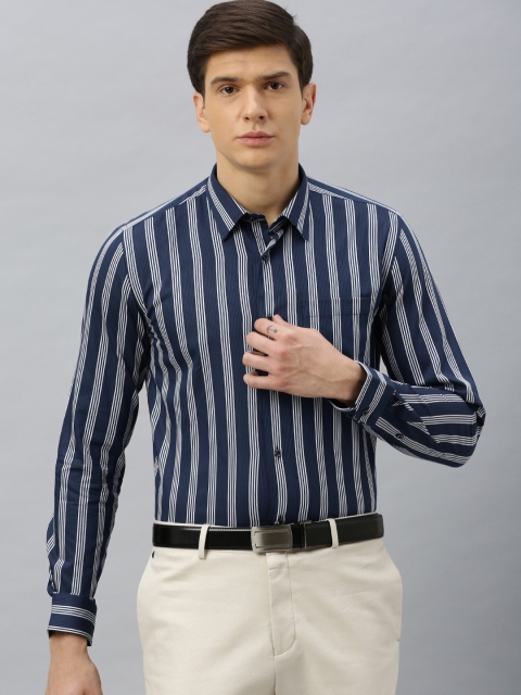 

Blackberrys Men Blue & White India Slim Fit Striped Formal Shirt